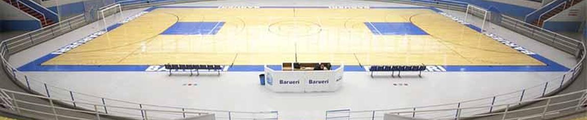 Vista panorâmica de dentro do Ginásio Poliesportivo José Corrêa, em Barueri - SP.