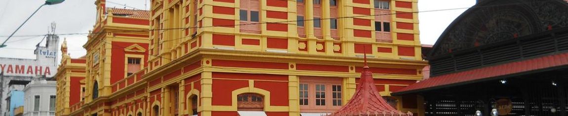 Vista de perfil do Mercado Municipal de Manaus - AM.